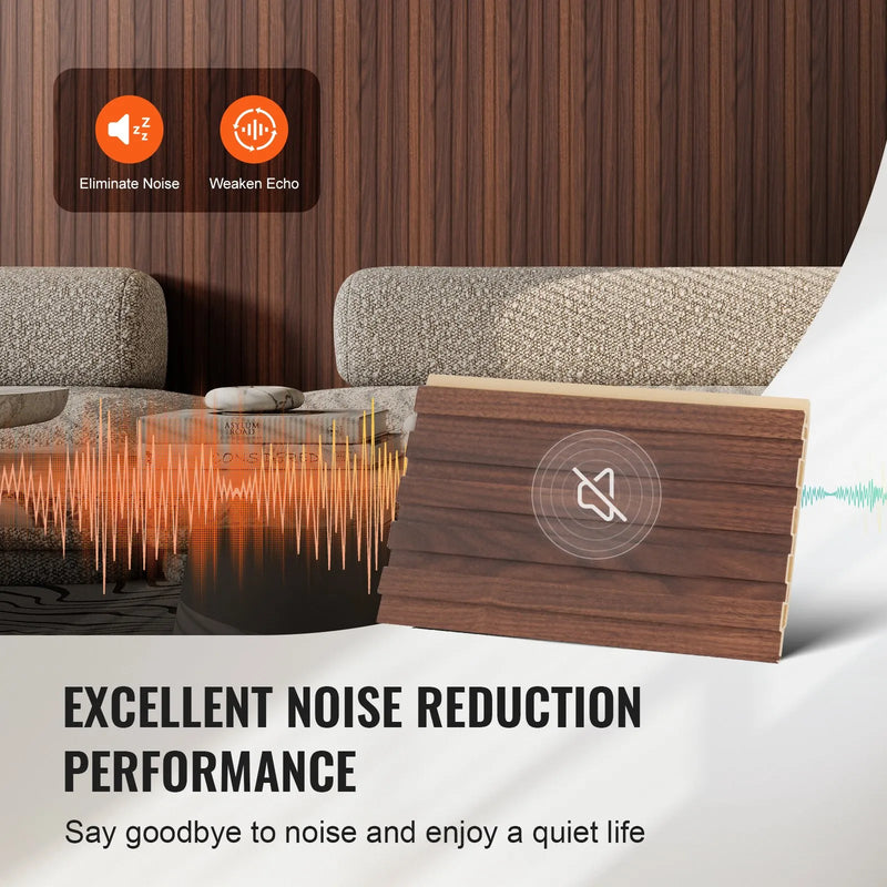 VEVOR koka līstu akustiskie paneļi, 8 gab., 2440 × 152 mm, WPC akcenta sienas paneļi modernam interjeram, mākslīgā koka sienas paneļi stilīgam dekoram un trokšņu samazināšanai, tumšā tīkkoka krāsā