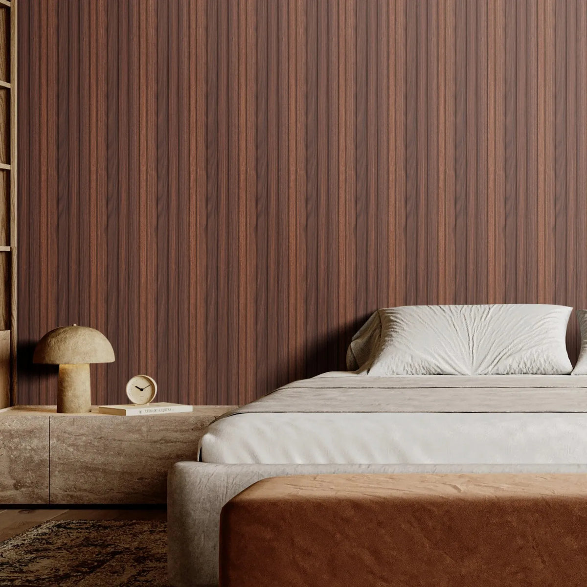 VEVOR Wood Slat Acoustic Panels, 8 Pieces, 2440 × 152 mm, WPC Accent Wall Panels for Modern Interior, Artificial Wood Wall Panels for Stylish Décor and Noise Reduction, Dark Mesh Wood Colour