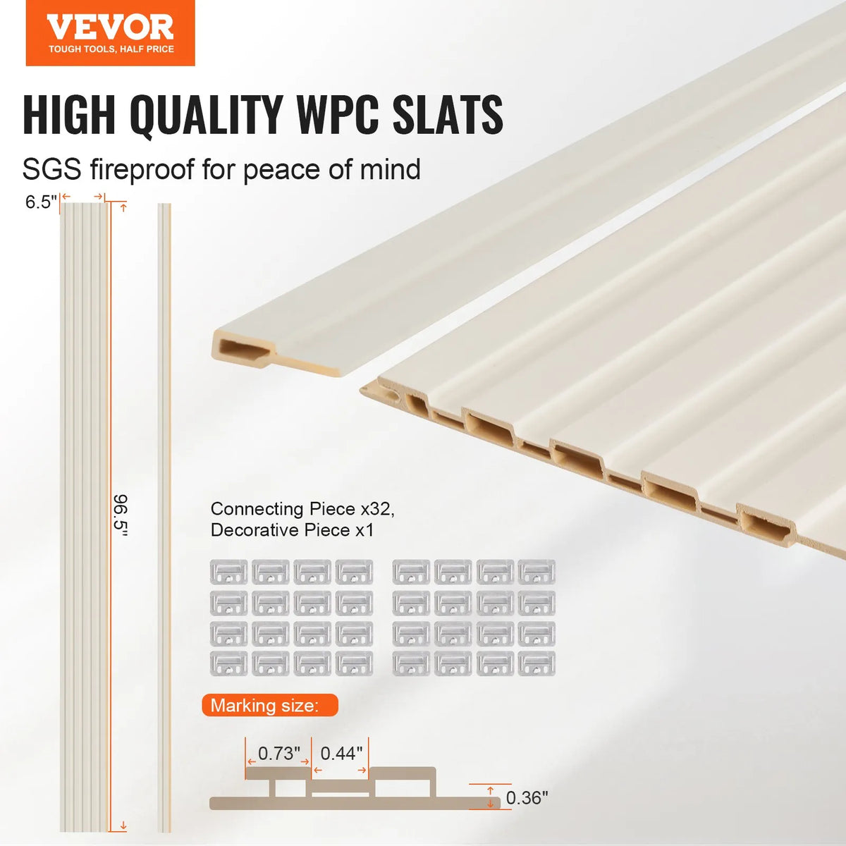 VEVOR Wood Slat Acoustic Panels, 8 Pieces, 2440 × 152 mm, WPC Accent Wall Panels for Modern Interiors, Artificial Wood Wall Panels for Stylish Décor and Noise Reduction, Matte White