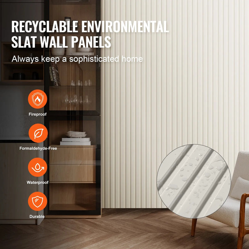 VEVOR koka līstu akustiskie paneļi, 8 gab., 2440 × 152 mm, WPC akcenta sienas paneļi modernam interjeram, mākslīgā koka sienas paneļi stilīgam dekoram un trokšņu samazināšanai, matēti baltā krāsā