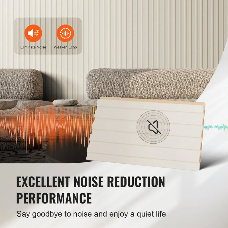 VEVOR koka līstu akustiskie paneļi, 8 gab., 2440 × 152 mm, WPC akcenta sienas paneļi modernam interjeram, mākslīgā koka sienas paneļi stilīgam dekoram un trokšņu samazināšanai, matēti baltā krāsā