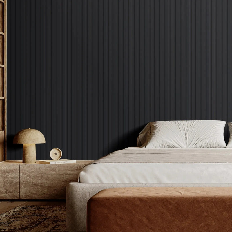 VEVOR koka līstu akustiskie paneļi, 8 gab., 2440 × 152 mm, WPC akcenta sienas paneļi modernam interjeram, mākslīgā koka sienas paneļi stilīgam dekoram un trokšņu samazināšanai, matēti melnā krāsā