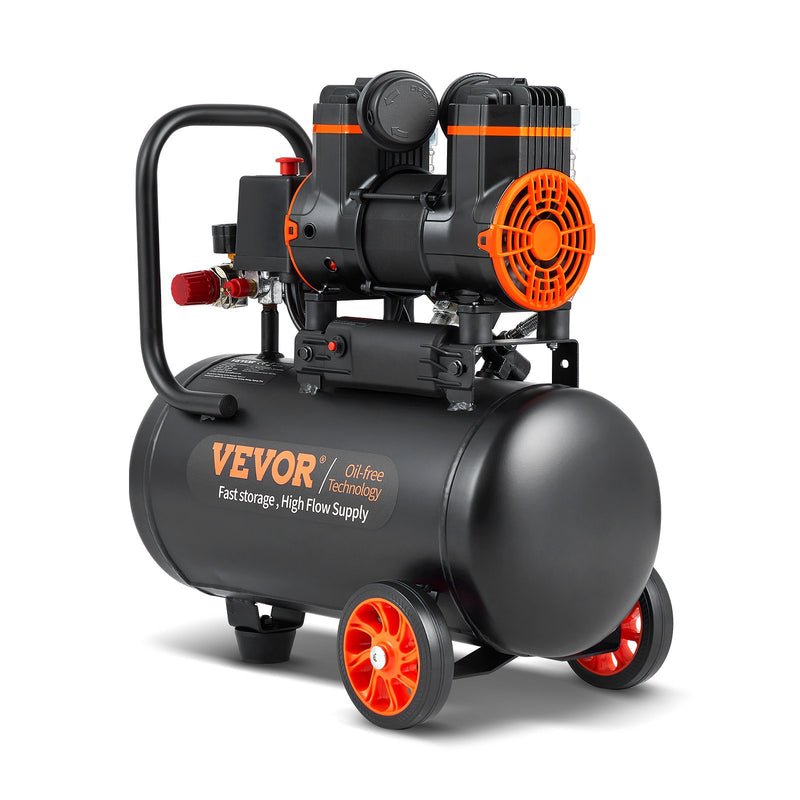VEVOR bez eļļas īpaši klusais gaisa kompresors, 4,8 l, 900 W, 62 l/min pie 6,2 bāriem, 70 dB