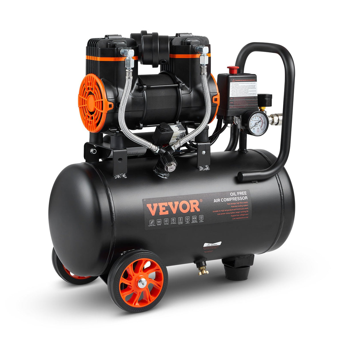 VEVOR Oil-Free Ultra-Quiet Air Compressor, 4.8 L, 900 W, 62 L/min at 6.2 bar, 70 dB