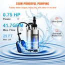 VEVOR iegremdējamais ūdens sūknis 550 W, plūsma līdz 9 500 l/h, ar 10 m kabeli un automātisku pludiņslēdzi, pārnēsājams nerūsējošā tērauda korpuss, piemērots tīram ūdenim, applūdušu vietu nosusināšanai, baseiniem, karstajām vannām un apūdeņošanai