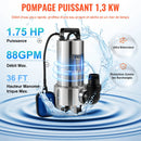 VEVOR iegremdējamais ūdens sūknis 1300 W, plūsma līdz 20 000 l/h, ar 10 m kabeli un automātisku pludiņslēdzi, nerūsējošā tērauda un čuguna konstrukcija, piemērots tīram un netīram ūdenim, dīķiem, baseiniem un karstajām vannām