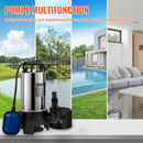 VEVOR iegremdējamais ūdens sūknis 1100 W, plūsma līdz 20 000 l/h, ar 10 m kabeli un automātisku pludiņslēdzi, nerūsējošā tērauda korpuss, piemērots tīram un netīram ūdenim, applūdušu vietu, dārza dīķu, baseinu un karsto vannu nosusināšanai