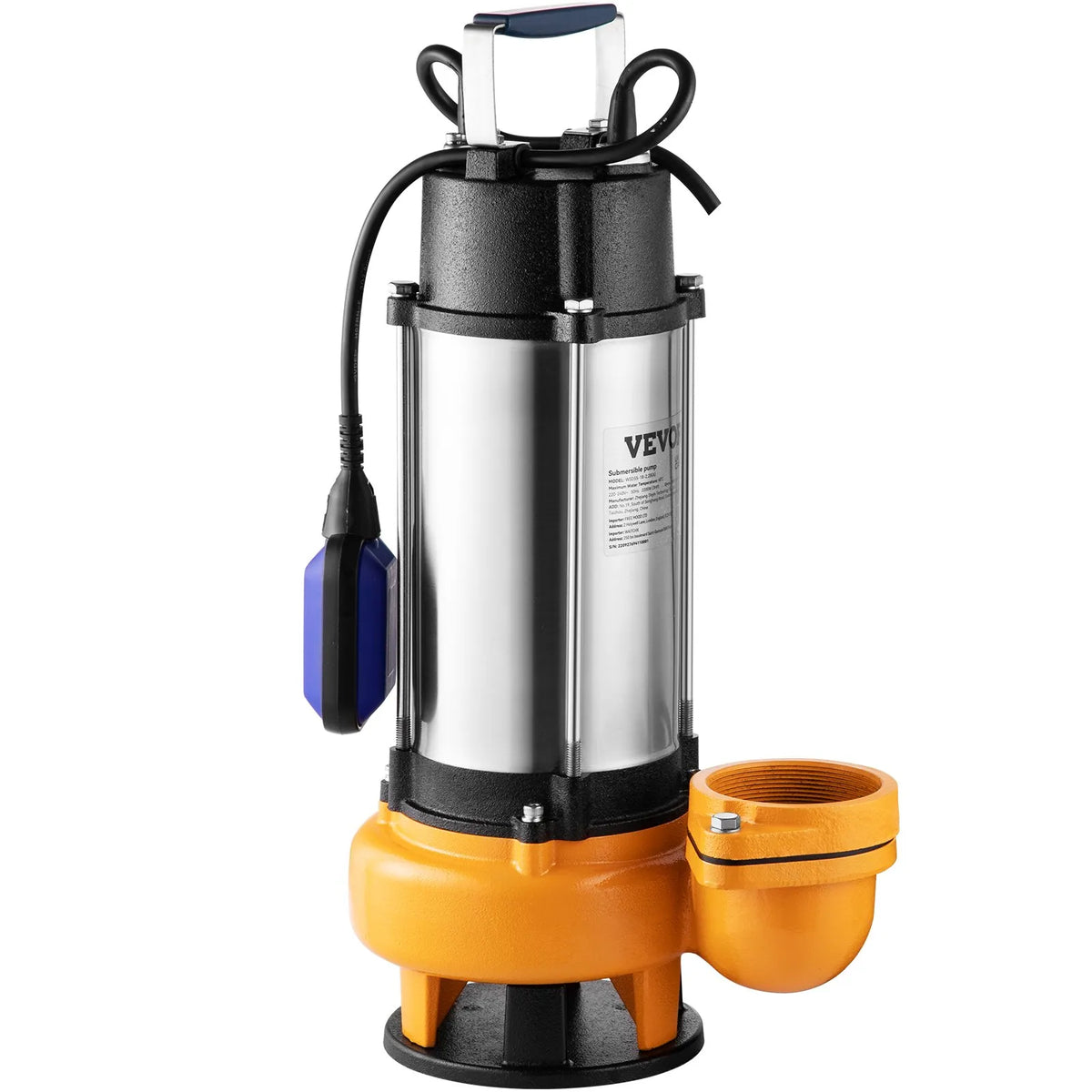 VEVOR Submersible Water Pump 2200 W, Flow up to 60,000 l/h, with 8 m Cable and Automatic Float Switch, Stainless Steel Housing, Suitable for Clean and Dirty Water, Flooded Areas, Garden Ponds, Pools and Hot Tubs Drainage
