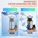 VEVOR iegremdējamais ūdens sūknis 2200 W, plūsma līdz 60 000 l/h, ar 8 m kabeli un automātisku pludiņslēdzi, nerūsējošā tērauda korpuss, piemērots tīram un netīram ūdenim, applūdušu vietu, dārza dīķu, baseinu un karsto vannu nosusināšanai