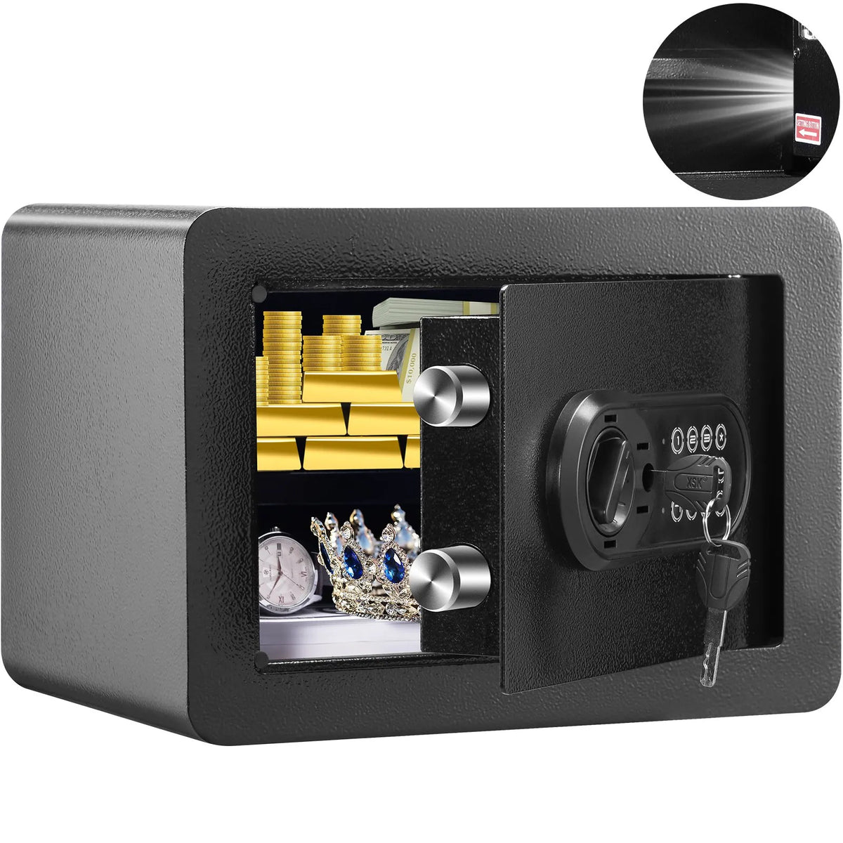 VEVOR Safe, 14.2 L Home Safe, Steel Security Safe with Digital Keypad and 2 Keys, Wall-Mounted Cabinet Safe for Cash, Gold, Jewellery and Documents for Home or Hotel, 35.1 × 24.9 × 24.9 cm