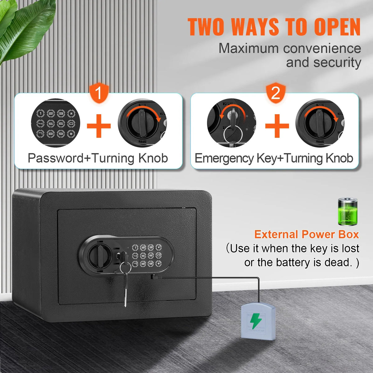 VEVOR Safe, 14.2 L Home Safe, Steel Security Safe with Digital Keypad and 2 Keys, Wall-Mounted Cabinet Safe for Cash, Gold, Jewellery and Documents for Home or Hotel, 35.1 × 24.9 × 24.9 cm