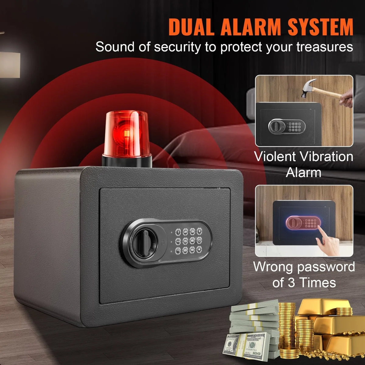 VEVOR Safe, 14.2 L Home Safe, Steel Security Safe with Digital Keypad and 2 Keys, Wall-Mounted Cabinet Safe for Cash, Gold, Jewellery and Documents for Home or Hotel, 35.1 × 24.9 × 24.9 cm