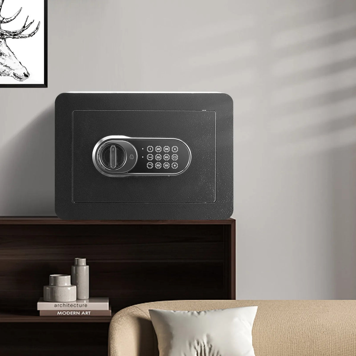 VEVOR Safe, 14.2 L Home Safe, Steel Security Safe with Digital Keypad and 2 Keys, Wall-Mounted Cabinet Safe for Cash, Gold, Jewellery and Documents for Home or Hotel, 35.1 × 24.9 × 24.9 cm