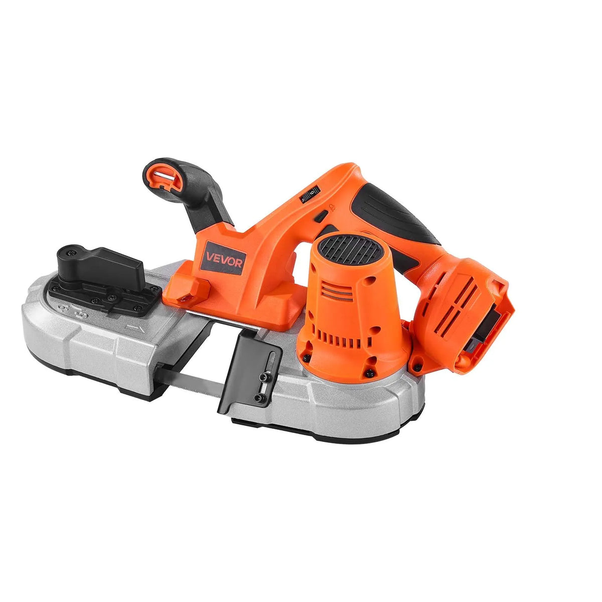 VEVOR portatīvais lentzāģis, griešanas dziļums 65 × 65 mm, 360 W bezsuku motors, kompakts bezvadu portatīvais lentzāģis ar integrētiem piekāršanas āķiem un regulējamu ātrumu 0–192 m/min, paredzēts metāla un koka griešanai, bez akumulatora un lādētāja - ZEMLETES.LV