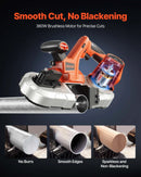 VEVOR portatīvais lentzāģis, griešanas dziļums 65 × 65 mm, 360 W bezsuku motors, kompakts bezvadu portatīvais lentzāģis ar integrētiem piekāršanas āķiem un regulējamu ātrumu 0–192 m/min, paredzēts metāla un koka griešanai, bez akumulatora un lādētāja