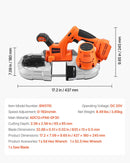 VEVOR portatīvais lentzāģis, griešanas dziļums 65 × 65 mm, 360 W bezsuku motors, kompakts bezvadu portatīvais lentzāģis ar integrētiem piekāršanas āķiem un regulējamu ātrumu 0–192 m/min, paredzēts metāla un koka griešanai, bez akumulatora un lādētāja