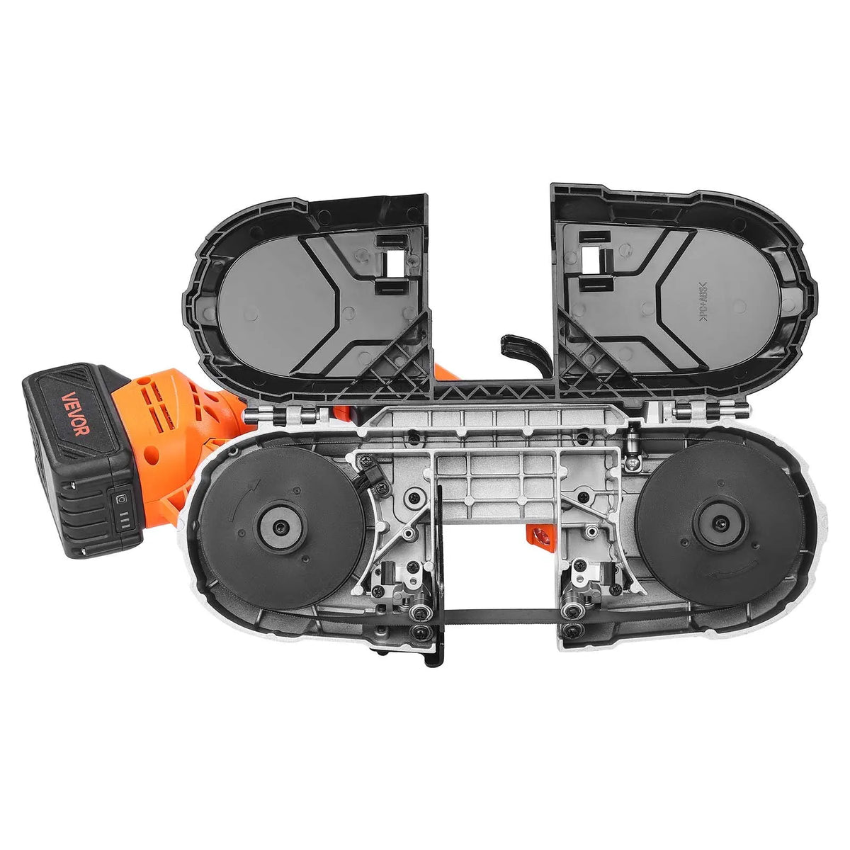 VEVOR 20 V portatīvā lentzāģa komplekts, griešanas dziļums 65 × 65 mm, 360 W bezsuku motors, 4,0 Ah akumulators, kompakts bezvadu portatīvais lentzāģis ar regulējamu ātrumu 0–192 m/min, paredzēts metāla un koka griešanai - ZEMLETES.LV