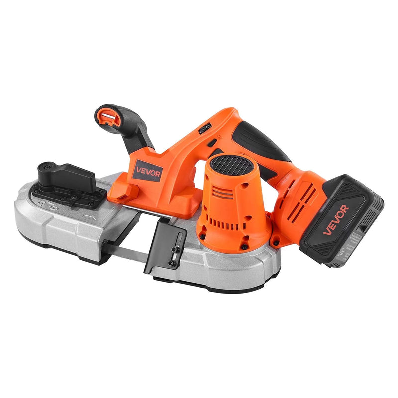 VEVOR 20 V portatīvā lentzāģa komplekts, griešanas dziļums 65 × 65 mm, 360 W bezsuku motors, 4,0 Ah akumulators, kompakts bezvadu portatīvais lentzāģis ar regulējamu ātrumu 0–192 m/min, paredzēts metāla un koka griešanai