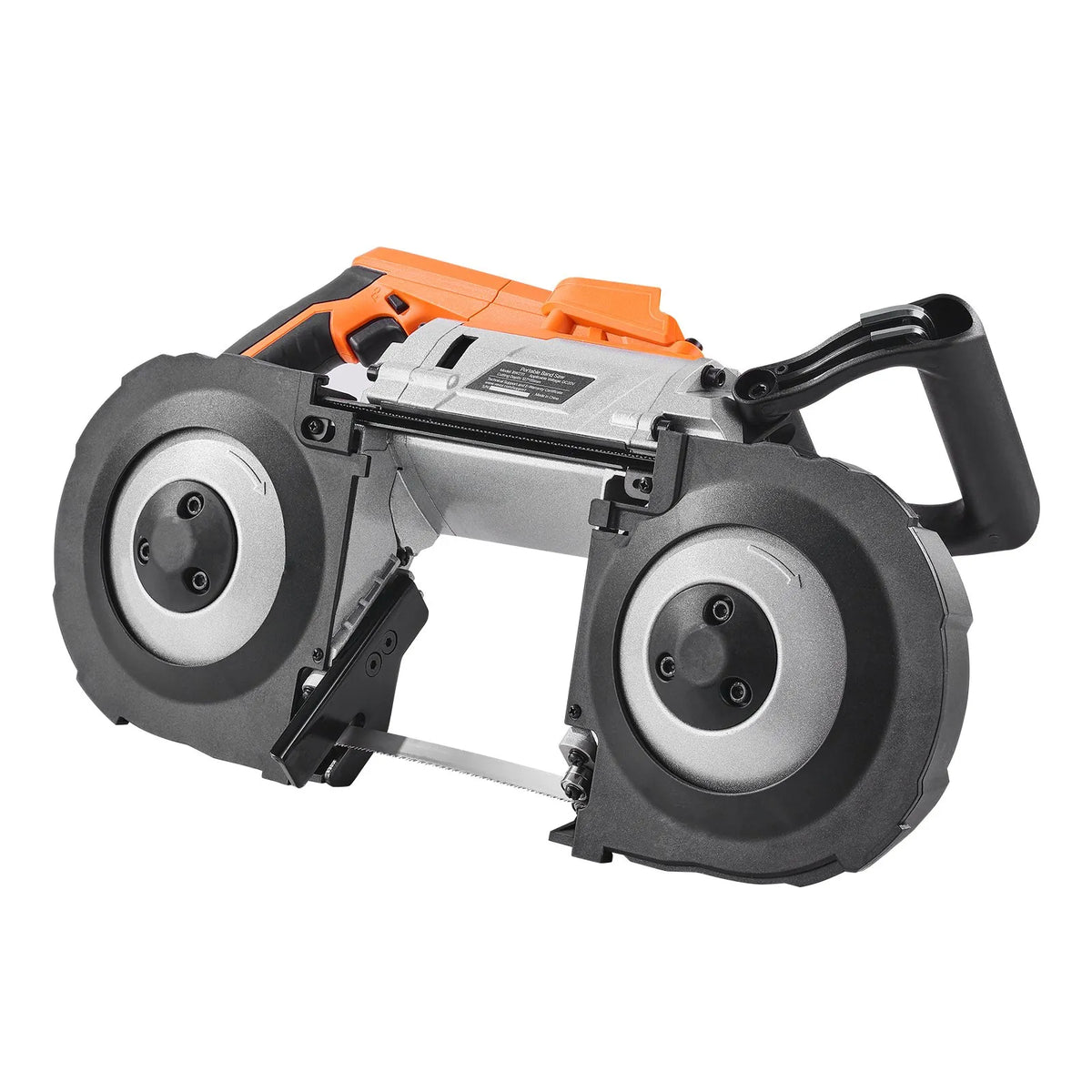 VEVOR portatīvais lentzāģis, griešanas dziļums 127 × 115 mm, 360 W bezsuku motors, kompakts bezvadu portatīvais lentzāģis ar piekāršanas āķiem un regulējamu ātrumu 0–120 m/min, paredzēts metāla un koka griešanai, bez akumulatora un lādētāja - ZEMLETES.LV