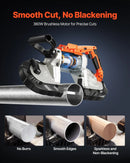 VEVOR portatīvais lentzāģis, griešanas dziļums 127 × 115 mm, 360 W bezsuku motors, kompakts bezvadu portatīvais lentzāģis ar piekāršanas āķiem un regulējamu ātrumu 0–120 m/min, paredzēts metāla un koka griešanai, bez akumulatora un lādētāja