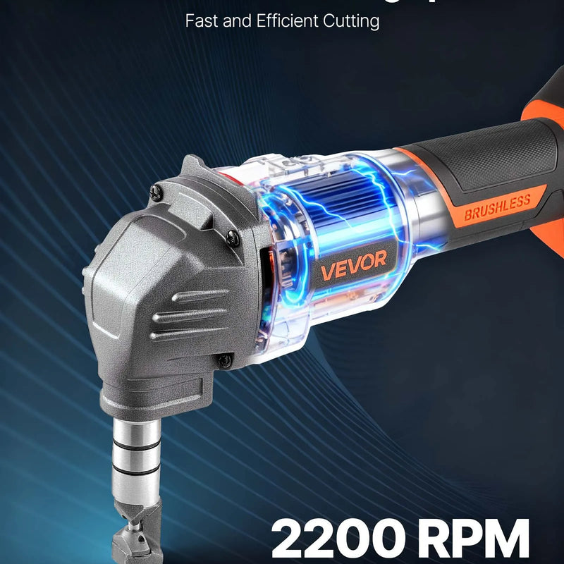 VEVOR bezvadu metāla šķēres (nibleris) ar 20 V 4000 mAh akumulatoru, bezsuku motors 2200 apgr./min, elektriska metāla griezējierīce tērauda un alumīnija loksnēm, komplektā plastmasas koferis