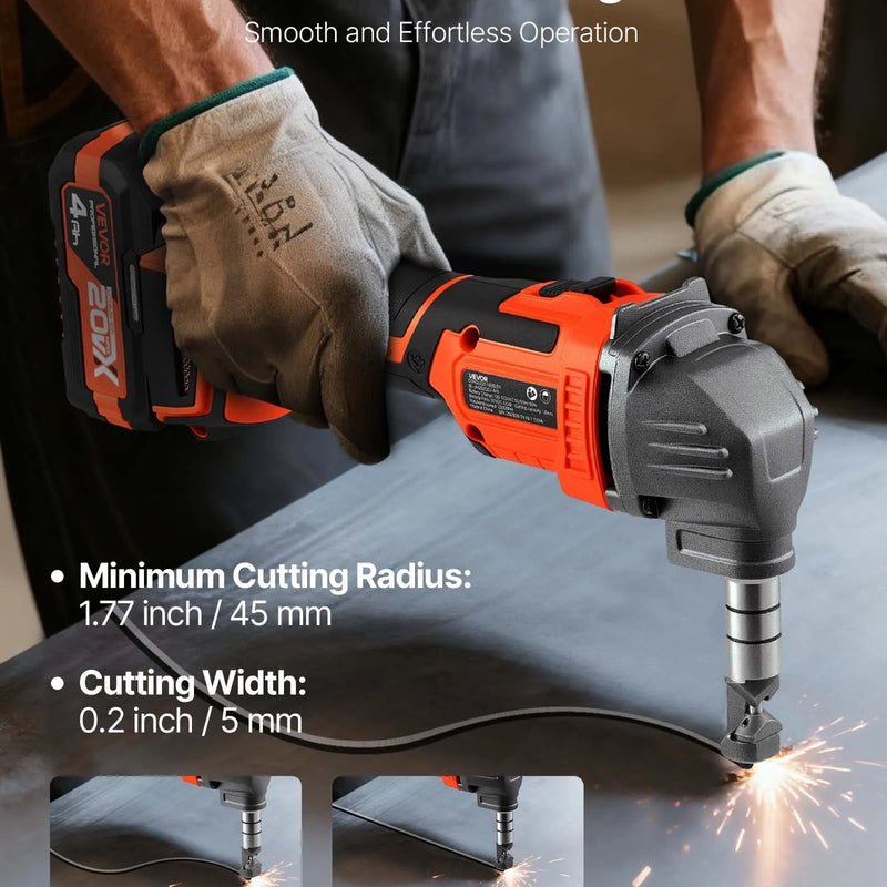 VEVOR bezvadu metāla šķēres (nibleris) ar 20 V 4000 mAh akumulatoru, bezsuku motors 2200 apgr./min, elektriska metāla griezējierīce tērauda un alumīnija loksnēm, komplektā plastmasas koferis