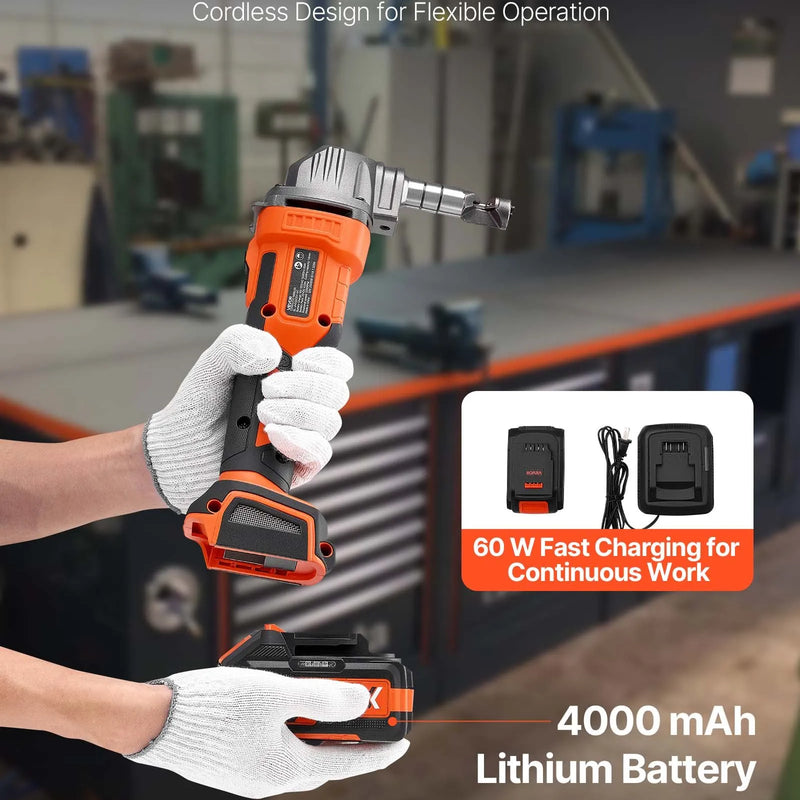 VEVOR bezvadu metāla šķēres (nibleris) ar 20 V 4000 mAh akumulatoru, bezsuku motors 2200 apgr./min, elektriska metāla griezējierīce tērauda un alumīnija loksnēm, komplektā plastmasas koferis