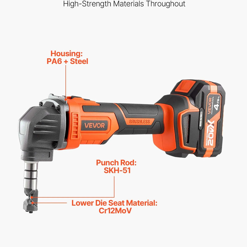 VEVOR bezvadu metāla šķēres (nibleris) ar 20 V 4000 mAh akumulatoru, bezsuku motors 2200 apgr./min, elektriska metāla griezējierīce tērauda un alumīnija loksnēm, komplektā plastmasas koferis