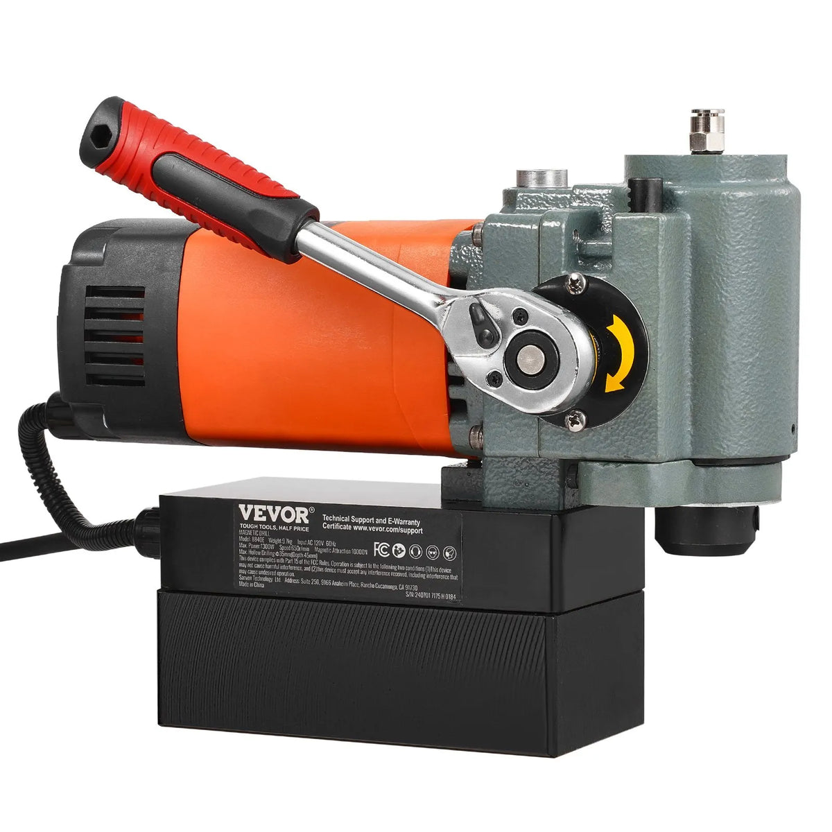 VEVOR Low Profile Magnetic Drill, 1300 W, Portable Magnetic Drill with Cooling System and Overload Protection, Suitable for Equipment Installation and Industrial Work