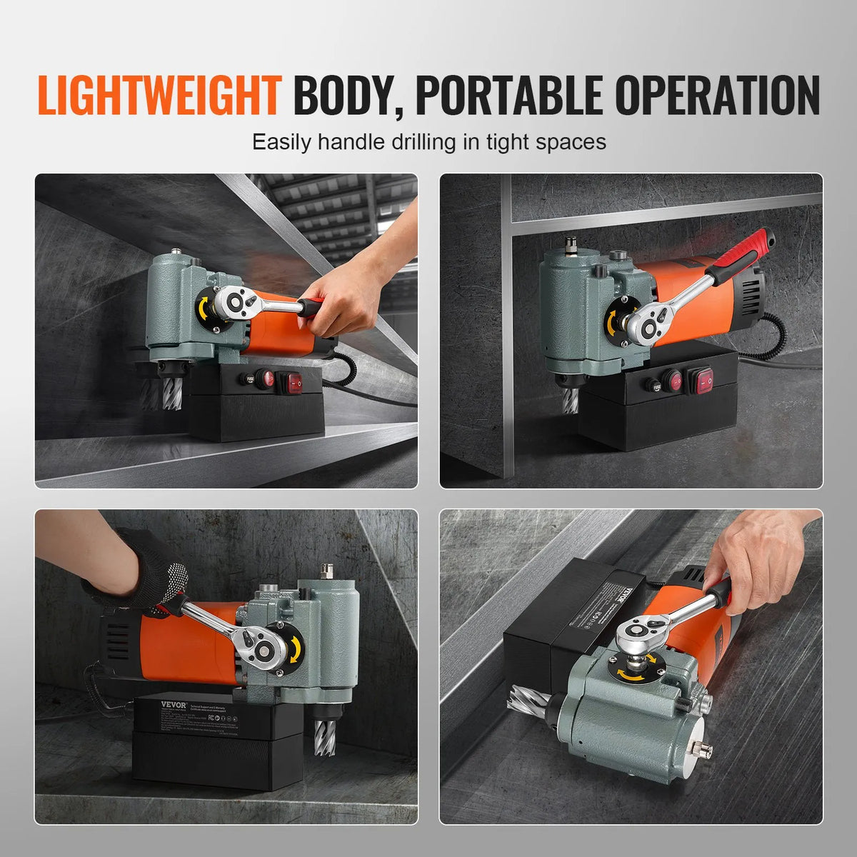 VEVOR Low Profile Magnetic Drill, 1300 W, Portable Magnetic Drill with Cooling System and Overload Protection, Suitable for Equipment Installation and Industrial Work
