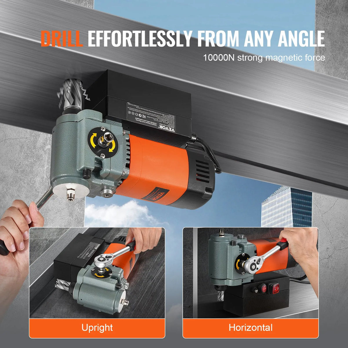 VEVOR Low Profile Magnetic Drill, 1300 W, Portable Magnetic Drill with Cooling System and Overload Protection, Suitable for Equipment Installation and Industrial Work