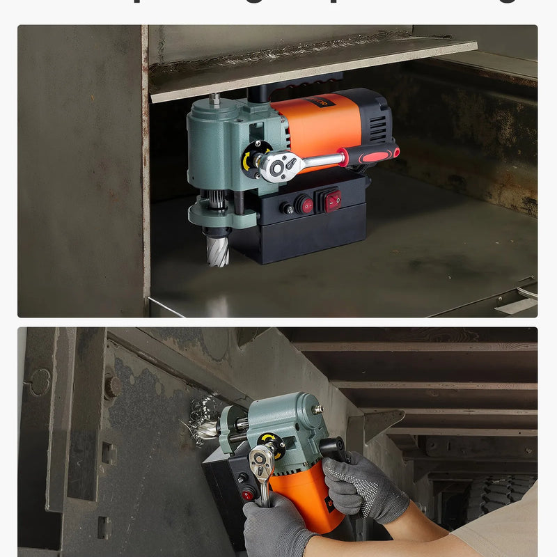 VEVOR zema profila magnētiskā urbjmašīna, 1300 W, Ø35 mm urbšanas diametrs, 10000 N magnētiskā pievilkšanas jauda, pārnēsājama magnētiskā urbjmašīna ar 650 apgr./min ātrumu un Weldon kātu, metāla virsmām, rūpniecības un mājas darbiem