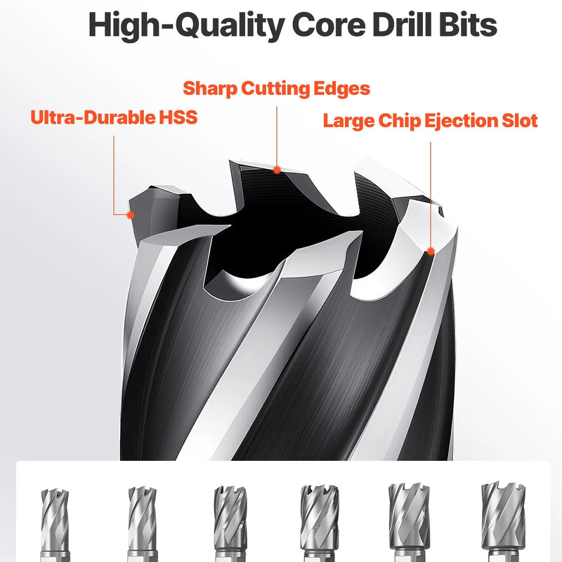 VEVOR zema profila magnētiskā urbjmašīna, 1300 W, Ø35 mm urbšanas diametrs, 10000 N magnētiskā pievilkšanas jauda, pārnēsājama magnētiskā urbjmašīna ar 650 apgr./min ātrumu un Weldon kātu, metāla virsmām, rūpniecības un mājas darbiem