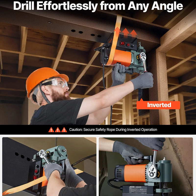 VEVOR zema profila magnētiskā urbjmašīna, 1300 W, Ø35 mm urbšanas diametrs, 10000 N magnētiskā pievilkšanas jauda, pārnēsājama magnētiskā urbjmašīna ar 650 apgr./min ātrumu un Weldon kātu, metāla virsmām, rūpniecības un mājas darbiem