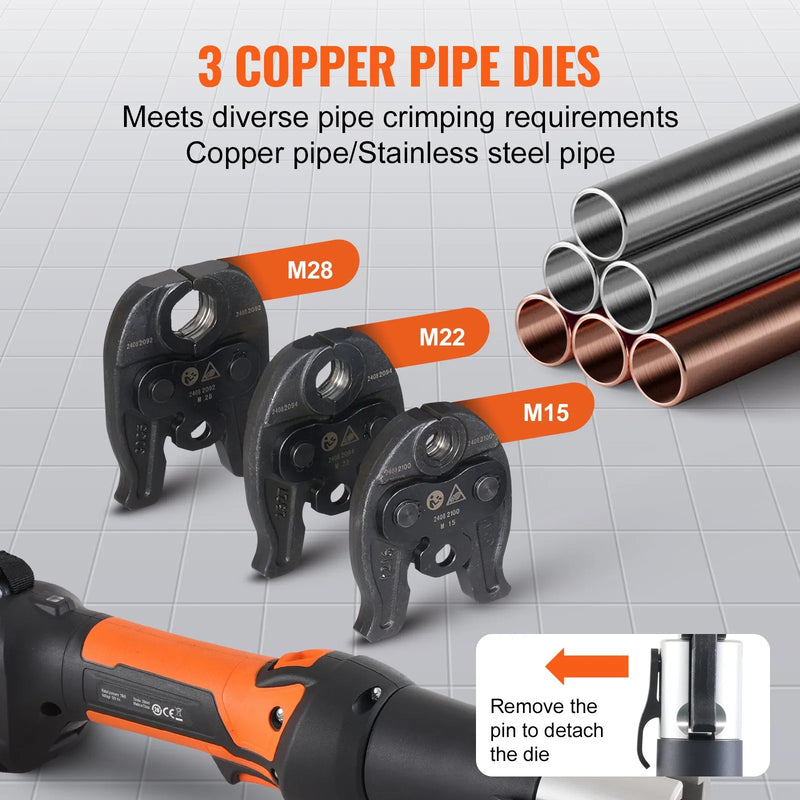 Akumulatora cauruļu presēšanas komplekts ar presformām M15, M22, M28