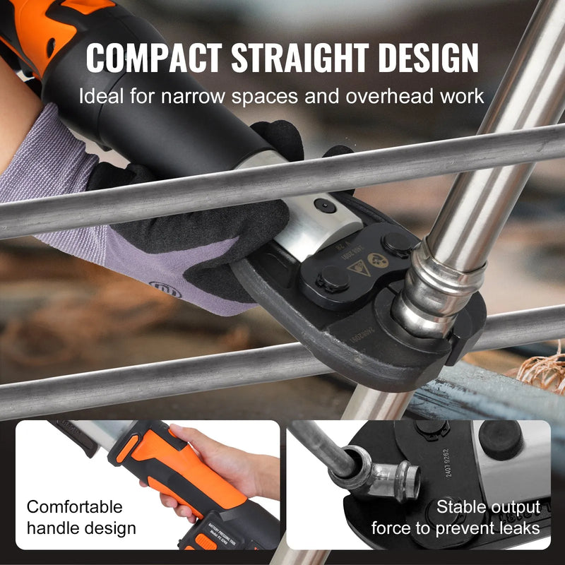 Akumulatora cauruļu presēšanas instruments ar 3 presformām V15, V22, V28, 18 V, 4,0 Ah