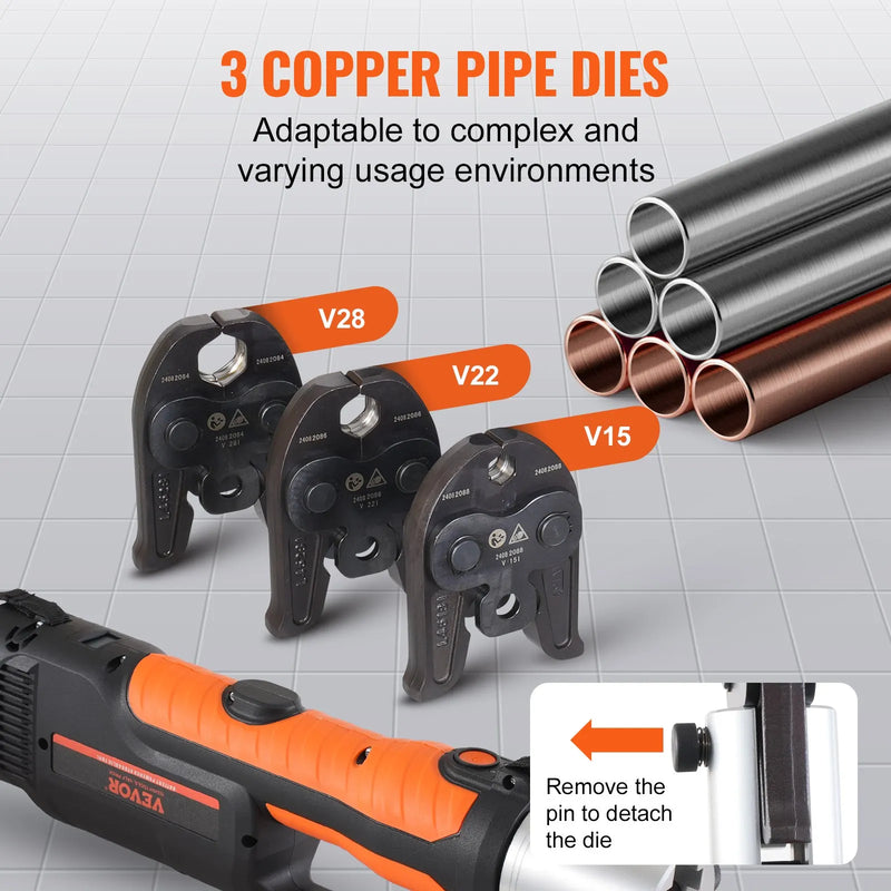 Akumulatora cauruļu presēšanas komplekts ar presformām V15, V22, V28