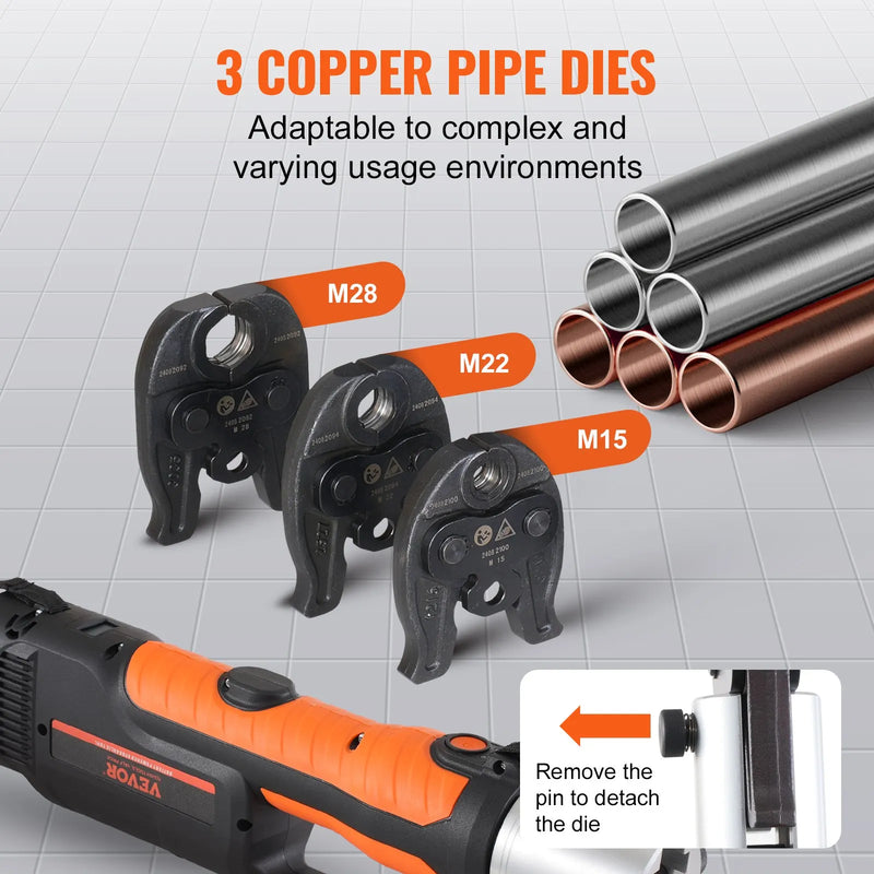 Akumulatora cauruļu presēšanas komplekts ar presformām M15, M22, M28