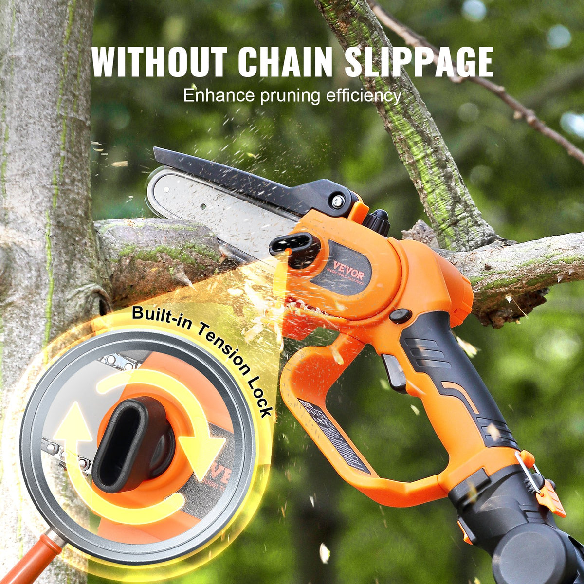 VEVOR 2-in-1 Cordless Telescopic Pole Saw and Mini Chainsaw, 20 V 2 Ah Battery, 13 cm Cutting Length, Reach up to 2.4 m (Battery and Blade Guard Included)