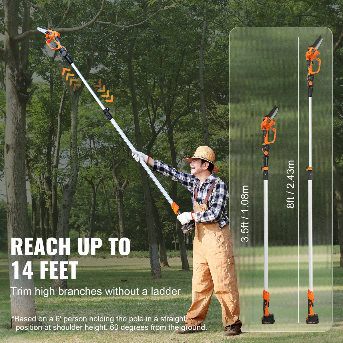 VEVOR 2-in-1 Cordless Telescopic Pole Saw and Mini Chainsaw, 20 V 2 Ah Battery, 13 cm Cutting Length, Reach up to 2.4 m (Battery and Blade Guard Included)