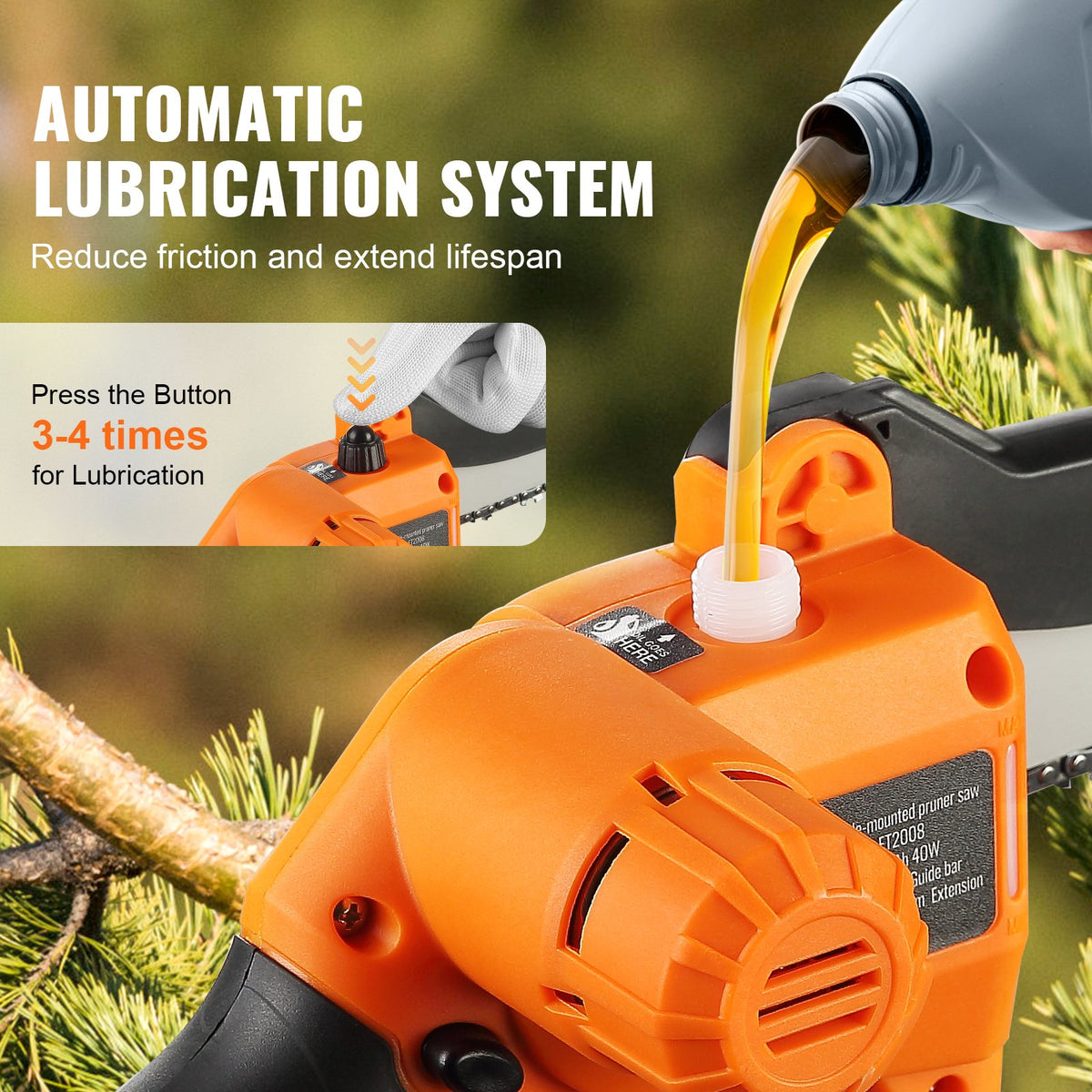 VEVOR 2-in-1 Cordless Telescopic Pole Saw and Mini Chainsaw, 20 V 2 Ah Battery, 13 cm Cutting Length, Reach up to 2.4 m (Battery and Blade Guard Included)