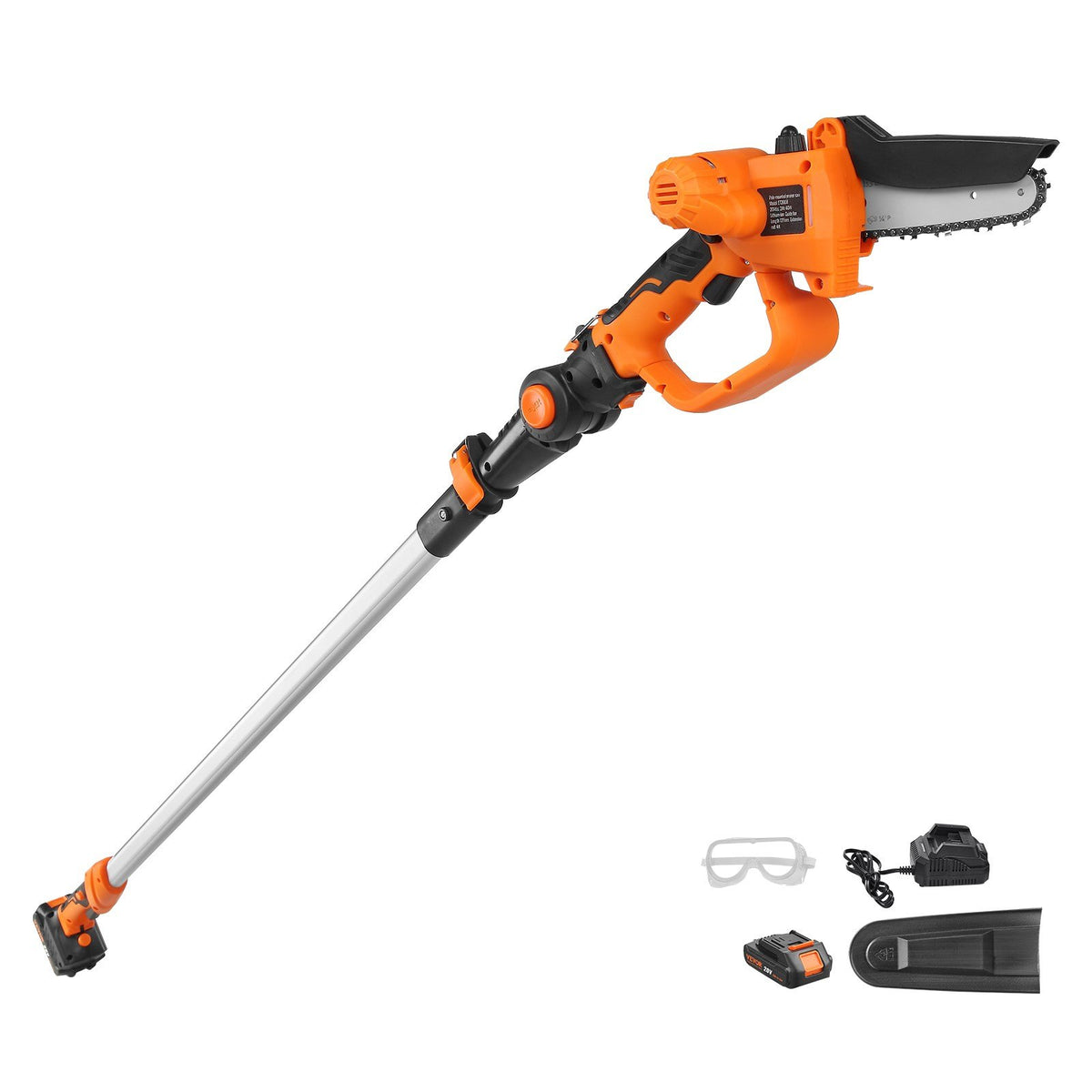 VEVOR 2-in-1 Cordless Telescopic Pole Saw and Mini Chainsaw, 20 V 2 Ah Battery, 13 cm Cutting Length, Reach up to 2.4 m (Battery and Blade Guard Included)