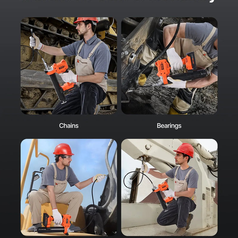 Bezvadu smērvielas pistole 550 bar maksimālais spiediens, akumulatora darbināma, ar LED apgaismojumu un 900 mm šļūteni, saderīga ar 18 V Makita akumulatoriem, paredzēta transportlīdzekļu un iekārtu eļļošanai (tikai instruments)