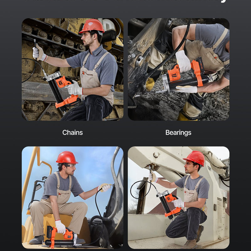 Bezvadu smērvielas pistole 55 MPa maksimālais spiediens, 20 V elektriskā smērvielas pistole ar 2,0 Ah akumulatoru un LED apgaismojumu, 760 mm šļūteni un pārnēsājamo somu, ar maināmas ātruma vadības pogu, paredzēta transportlīdzekļu un iekārtu eļļļošanai