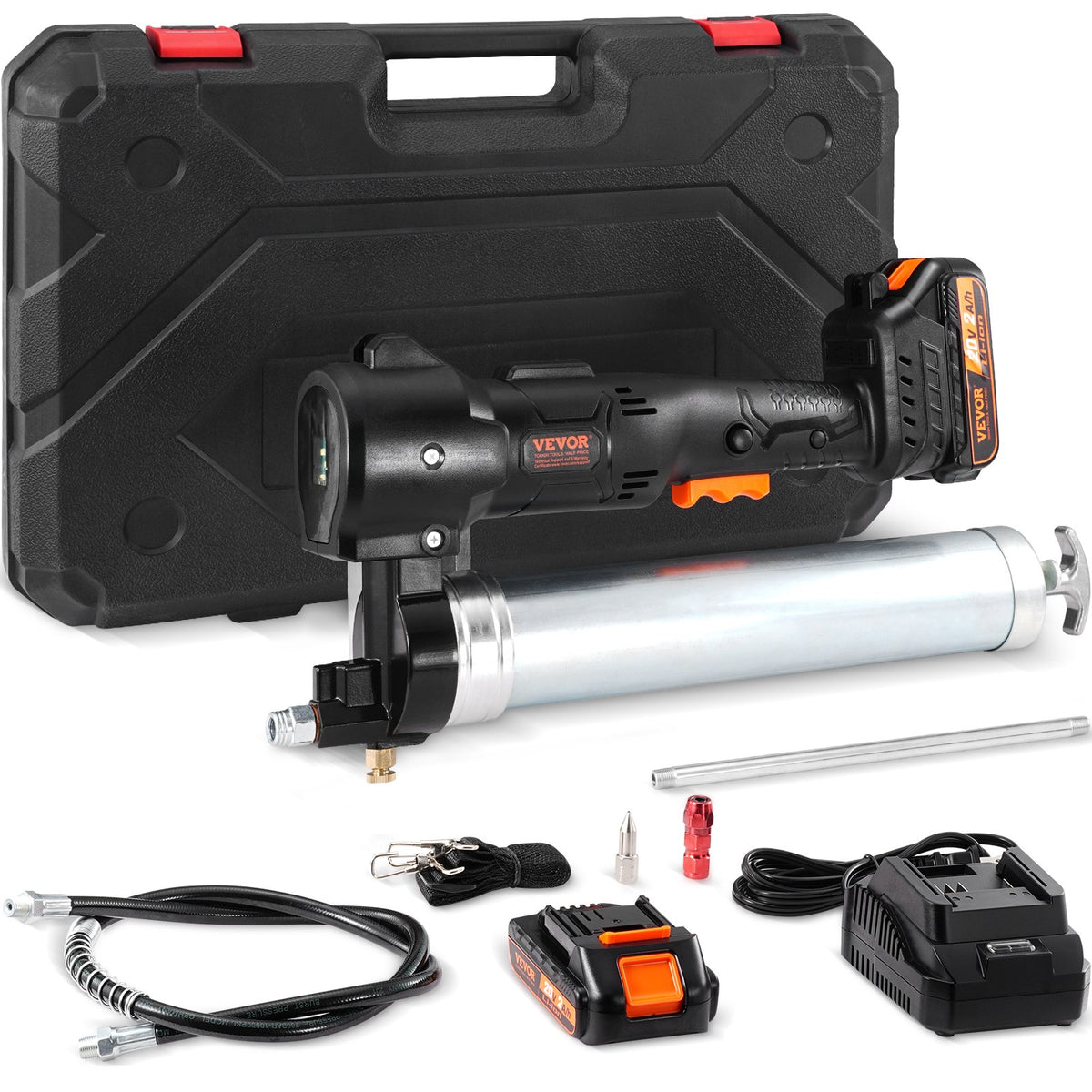 VEVOR Cordless Grease Gun, 20V, 2.0 Ah Battery Kit, 10,000 PSI, with Carrying Case