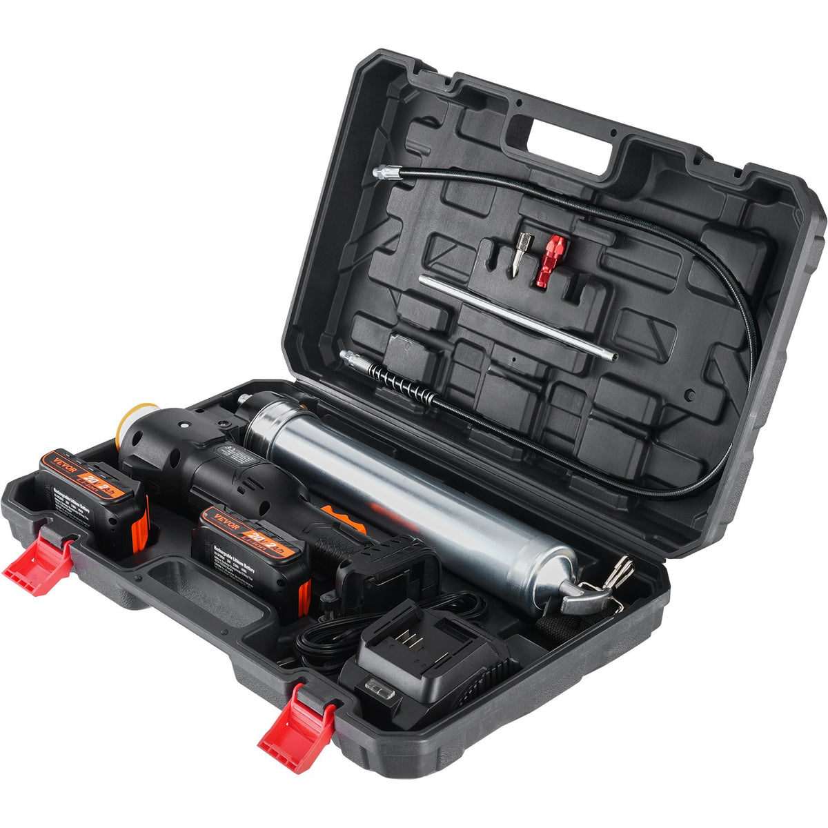 VEVOR Cordless Grease Gun, 20V, 2.0 Ah Battery Kit, 10,000 PSI, with Carrying Case