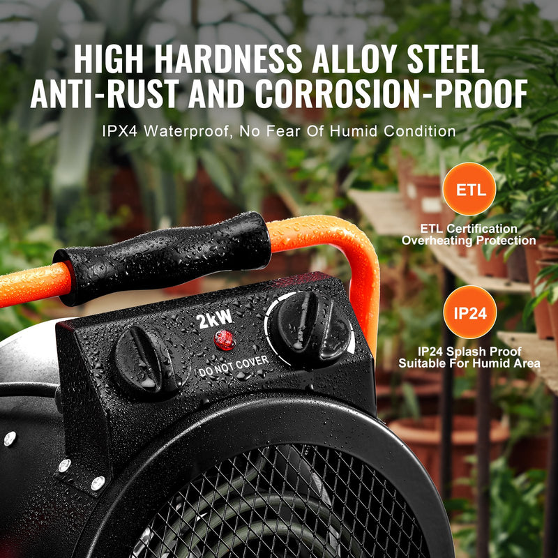 VEVOR Sildītājs 2000W ar Ātru Uzkarsēšanu un Aizsardzību Pret Pārkaršanu, Ūdensnecaurlaidīgs
