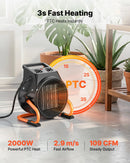 VEVOR  sildītājs, 2000W elektriskais PTC sildītājs ar ventilatoru, zems un augsts sildīšanas režīms, 15° regulējams leņķis, aizsardzība pret pārkaršanu, pārnēsājams, audzēšanas teltīm, mazām siltumnīcām, puķu telpām un mājas birojam