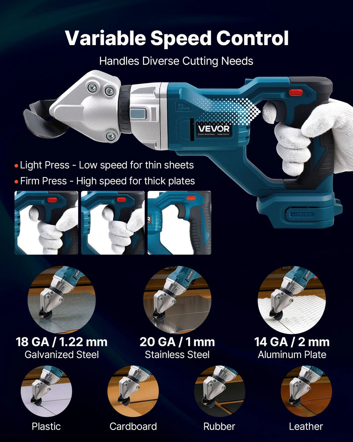 VEVOR Cordless Sheet Metal Shear with 360° Rotating Cutting Head, Dual Blades, Speed up to 25,000 RPM, for Cutting up to 1.22 mm Galvanised Steel, 1 mm Stainless Steel, Aluminium Sheet, Plastic and Cardboard