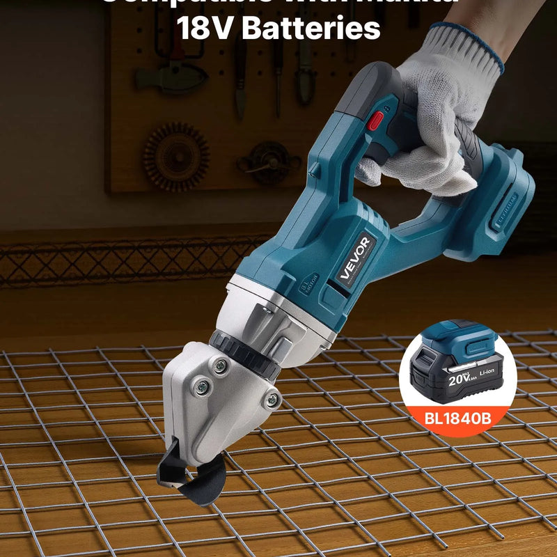 VEVOR bezvadu lokšņu metāla griezējs ar 360° grozāmu griešanas galvu, dubultiem asmeņiem, ātrums līdz 25 000 apgr./min, paredzēts līdz 1,22 mm cinkota tērauda, 1 mm nerūsējošā tērauda, alumīnija lokšņu, plastmasas un kartona griešanai